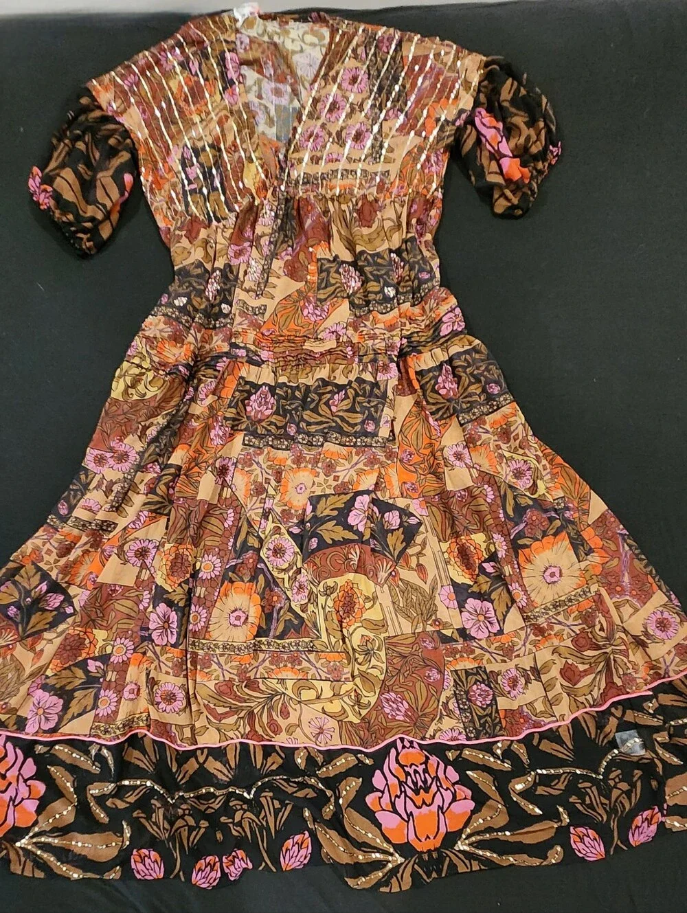 Free People Floral Maxi Dress in Brown, Pink, Black
